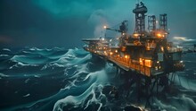 Oil Rig Or Natural Gas Rig At Sea In Extreme Weather Conditions,generative Ai