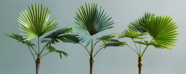 small palms, green and brown, green and gray, modern design, modern, isolated figures, floral still-lifes