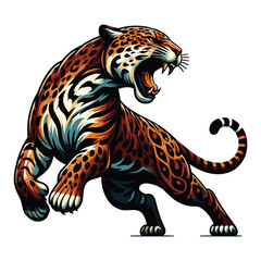 wild roaring jaguar leopard full body vector illustration, zoology illustration, animal predator big