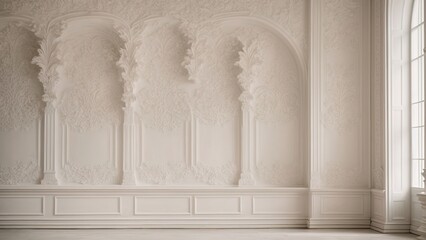 Luxury white wall design with stucco mouldings roccoco element