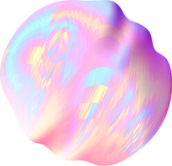 Poster - Vibrant colored vaporwave styled abstract ball shape with holographic texture on violet and pink background