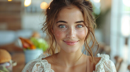 happy young trendy woman posing outdoors and smiling at the camera.