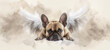  Pet French Bulldog Dog With White Feather Wings, Watercolor Inspired Art. Theme Is Loss Of A Loved Pet Dog.