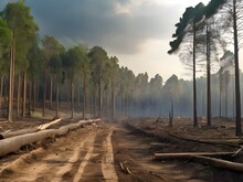 Deforestation And Forest Destruction, Natural And Environmental Disaster, Tree Damage And Climate Change Concept
