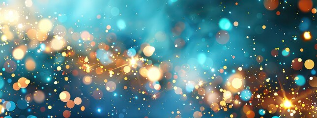 Wall Mural - sparklers on a blue background, in the style of dark turquoise and light bronze, bokeh panorama, futuristic spacescapes