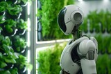 Fototapeta Uliczki - A humanoid robot working in a vertical farm. Concept eco system, smart robotic farmers concept.