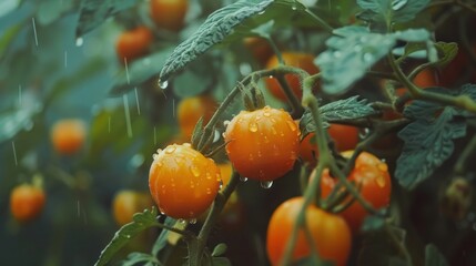Wall Mural - Orange cherry tomatoes in home garden 