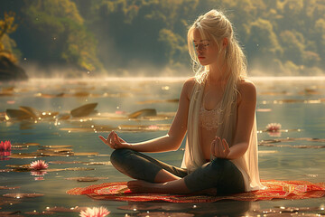 Wall Mural - meditation, meditation in the sunset, person meditation, yoga, yoga in the lotus position