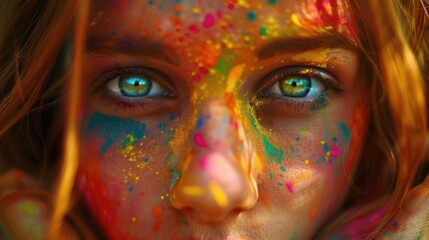 Poster - Close up of a person with paint on their face, suitable for creative projects