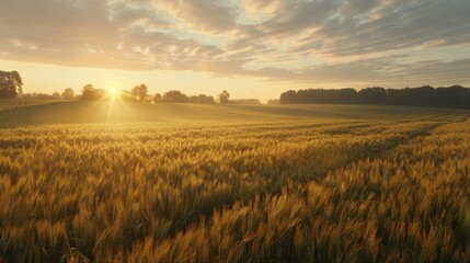 Aufkleber - Beautiful sunset over a golden wheat field, perfect for agricultural and nature concepts