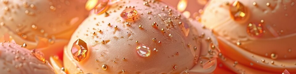 delicious peach flavored ice cream with decorative gems closeup luxury dessert