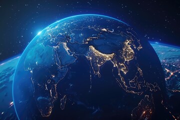 Poster - A stunning view of the Earth illuminated at night. Perfect for science or technology concepts