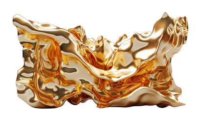 Wall Mural - Abstract, glossy, streamlined, smooth shape. Wave of liquid metal. Splash of gold. Isolated on a transparent background.
