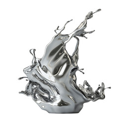 Wall Mural - Splash of silver. Abstract, glossy, streamlined, smooth shape. Isolated on a transparent background.