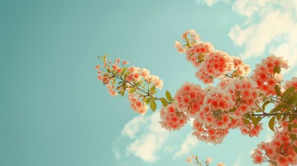 Poster - A tree with pink flowers contrasting against a vibrant blue sky. Perfect for nature backgrounds