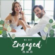 Celebrating a special moment, a couple showcases their engagement with joy and surprise