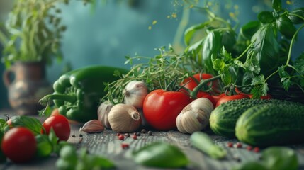 Poster - Assorted fresh vegetables on a table, perfect for healthy eating concepts