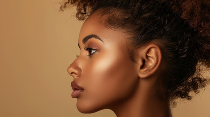 Wall Mural - profile view of a young woman with a natural makeup look