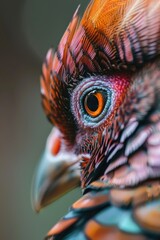 Canvas Print - Close up of a bird's head with striking orange eyes. Perfect for nature and wildlife themes