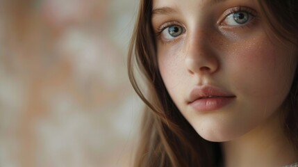 Canvas Print - Close up of a young girl with striking blue eyes. Suitable for various design projects