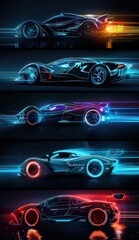 Wall Mural - car images that are blurry, in the style of futuristic glam, dark black and blue, electric color schemes