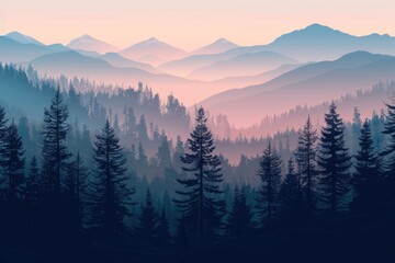 Wall Mural - A view of a mountain range with trees in the foreground. Suitable for nature and landscape concepts