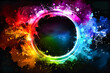 Cosmic Vortex with Bright Abstract Circles, Glowing Neon Rings on a Dark Space Background