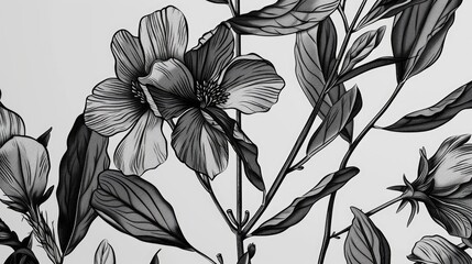 Poster - Simple black and white drawing of flowers on a wall. Suitable for interior design projects