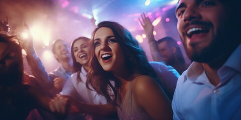 Canvas Print - A lively group of people dancing at a party. Suitable for event promotions