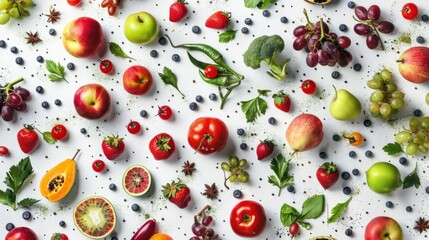 Aufkleber - Assorted fruits and veggies displayed on a table, suitable for healthy eating concept