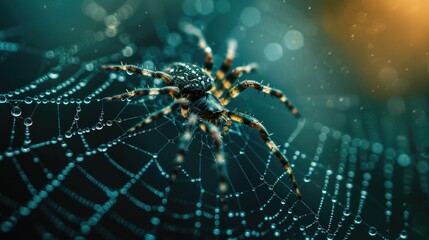 Canvas Print - A spider sitting on top of a spider web. Suitable for nature and Halloween themes