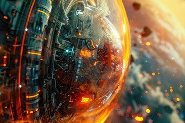 Aufkleber - Detailed view of a sphere with a city backdrop, ideal for urban concepts