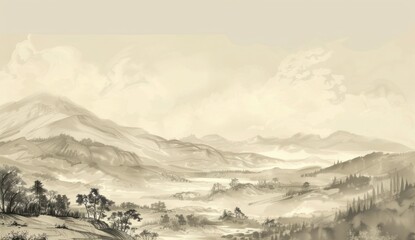 modern chinese landscape drawing wallpaper generative ai