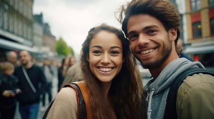 Poster - A happy couple posing for a photo, ideal for lifestyle or relationship concepts