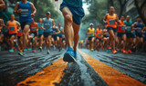 Fototapeta Góry - Leader in marathon running event, success concept,