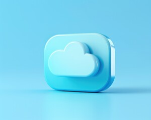 Fototapete - 3d rendering cloud server on a blue background, in the style of minimalist illustrator