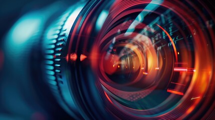 Poster - Detailed close-up view of a camera lens. Suitable for technology and photography concepts