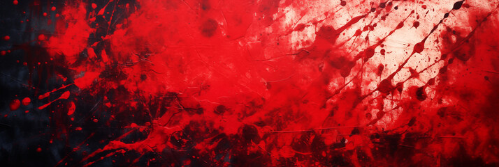 Wall Mural - Vivid red splashes and strokes against dark background banner. Panoramic web header. Wide screen wallpaper