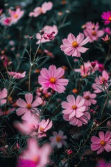 Poster - Vibrant pink flowers blooming in a beautiful field, ideal for nature and spring concepts