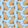Seamless pattern with cute сartoon capybaras with butterflies - funny animal background for Your textile and wrapping paper design