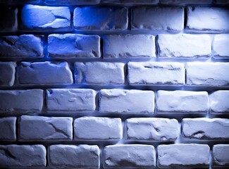 Poster - White brick wall with blue light background