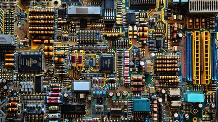 Poster - Detailed view of electronic components on a computer board. Suitable for technology concepts