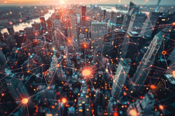 Aufkleber - A city with intricate network of connected lines. Ideal for technology or urban planning concepts
