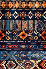 Wall Mural - A blue and orange rug with a unique pattern, perfect for adding a pop of color to any room