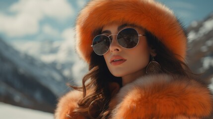 Poster - A fashionable woman wearing a fur coat and stylish sunglasses. Perfect for fashion and winter themed designs