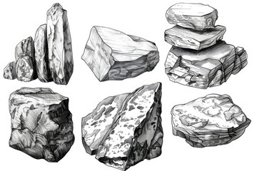 Aufkleber - A collection of rocks on a white background. Suitable for various design projects