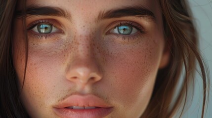 Sticker - Close-up of a woman with freckles. Suitable for beauty and skincare concepts