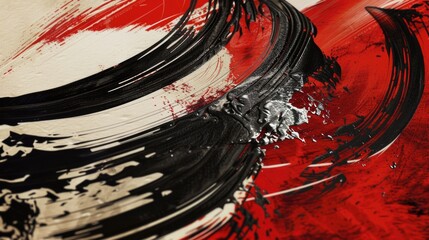 Poster - Close-up view of a vibrant red and black painted canvas, perfect for artistic projects