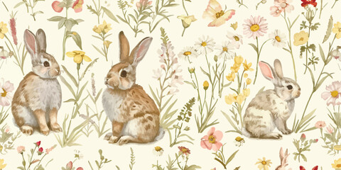Wall Mural - Easter seamless pattern design with bunnies