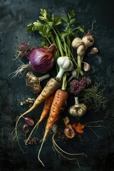 Aufkleber - A variety of fresh vegetables displayed on a table. Suitable for healthy eating or cooking concepts